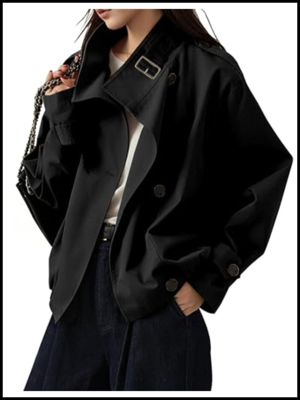 Vintage Trench Coat Funnel Neck Cropped Jacket Cotton Blend
